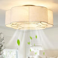 Caged Ceiling Fan with Lights, Flush Mount 20" Boho Ceiling Fans with Lights Remote Control, Low Profile Fabric Bladeless with 6 Speeds for Bedroom, Nursery, Kitchen