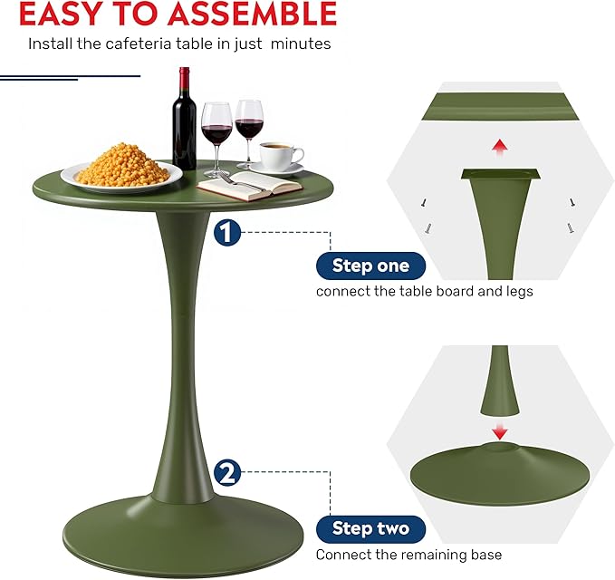 Costaelm Small Dining Table, Round PP Outdoor Table, Weather Resistant Balcony Table for Outside Poolside Deck Lawn Garden Backyard, Olive Green