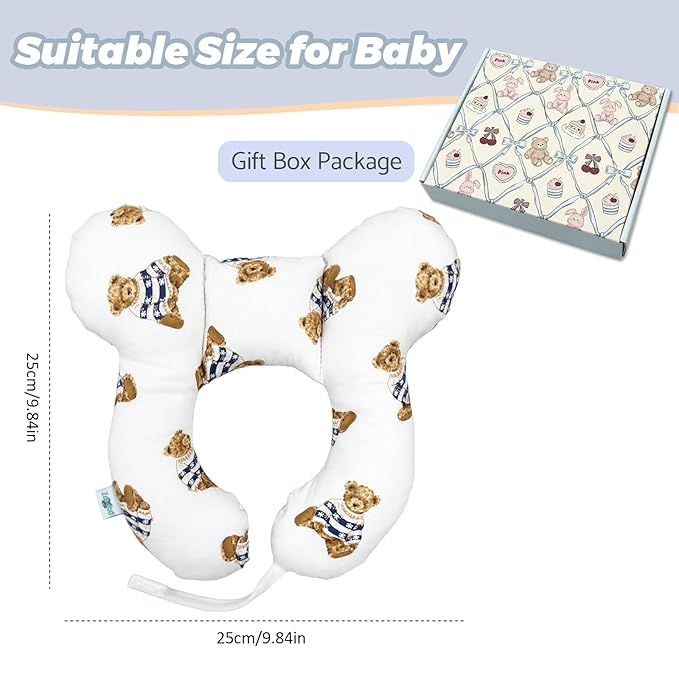 Baby Neck Pillow, U-Shape Pillow for Car Seat, Stroller and Pushchair, Lightweight Baby Travel Accessory (Little Bear)