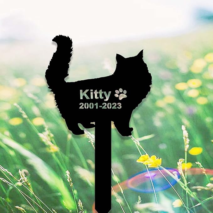 Personalized Fluffy Metal Cat Grave Memorial Sign - Custom Cat Name Remembrance Yard Stake for Garden Decor Pet in Heaven Loss Sympathy Gift
