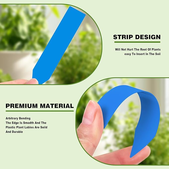 Plant Labels 200 Pcs Yuanling for Seeding Plastic Waterproof Plant Name Tags Garden Labels Marker Garden Pots Stakes for Outdoor Potted Plants Belt Permanent Marking Pen (Blue)