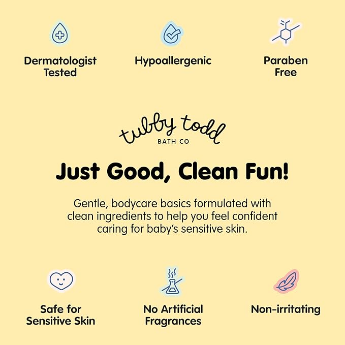 TUBBY TODD Baby Bath & Skincare Kit - The Baby Bundle - Shampoo and Body Wash, Everyday Lotion 8.5 Oz, All Over Ointment 3.5 Oz & Diaper Paste Cream 4 Oz Gift Set - Fragrance-Free