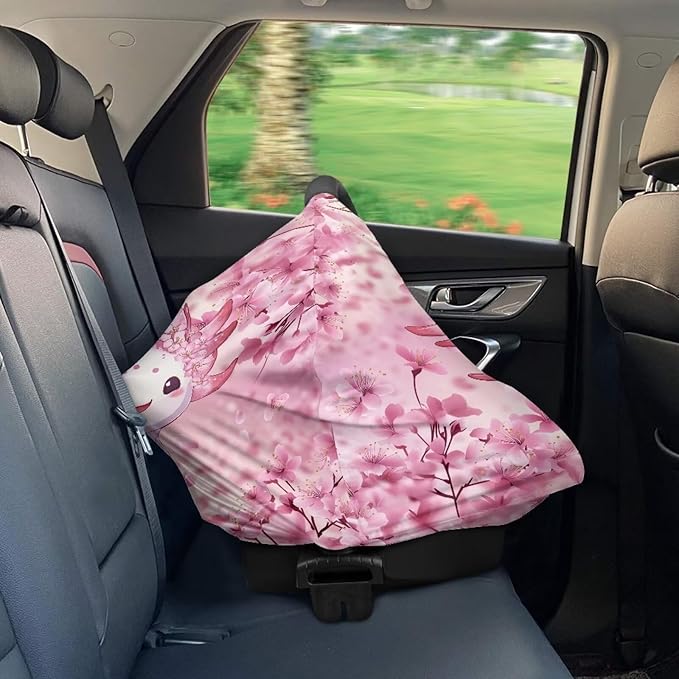 Biyejit Axolotl Pink Floral Nursing Cover for Newborn Breastfeeding Multi Use Infant Stroller Canopy Unisex Baby Car Seat Cover High Chair Cover Shopping Cart Cover for Baby Boy Girl