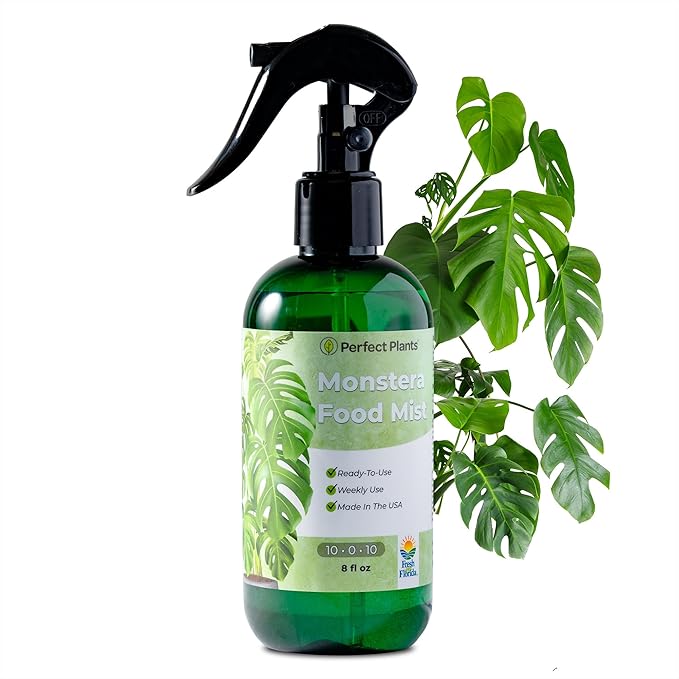 Monstera Foliar Food Spray by Perfect Plants | Natural Indoor Plant Mist for Garden Foliage | 10-0-10 Fertilizer Nutrient Blend (8 fl oz)