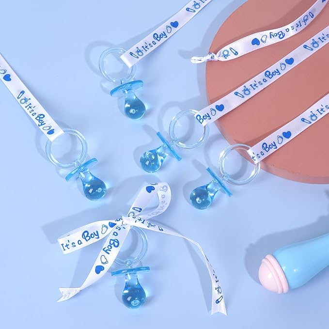 72 Cute Pacifier Necklaces for Boys & Girls - Acrylic Pacifier Necklace Set for Baby Shower Favors, Gender Reveal Party, Table Scatter or Necklace Game (Blue)