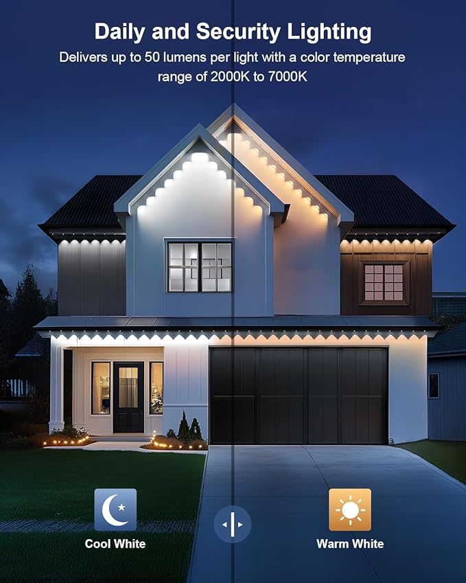 Permanent Outdoor Lights Pro,300ft RGB+IC Smart Outdoor Decor,App/Remote,Christmas,Halloween,Multi Scene Modes,IP67 Waterproof,Eaves Light with Daily & Holiday Party Decor,House Roof Lighting