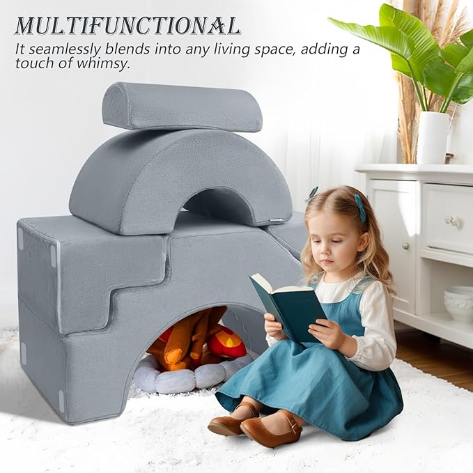 MeMoreCool Foam Climbing Toddler Couch, Modular Kids Sofa with Slide & Stair, Convertible Baby Couch for Playroom, Sectional Furniture for Crawling, Climbing, and Kids’ Play