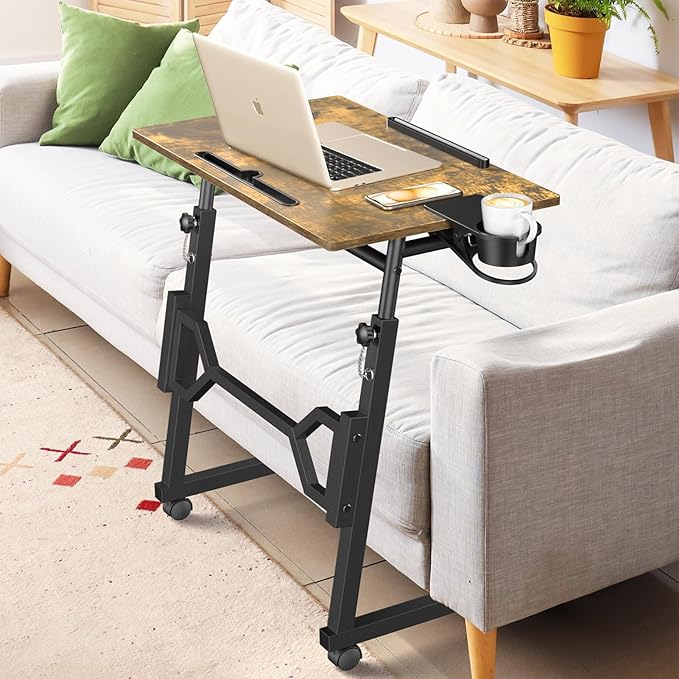 Small Standing Desk with Wheels, Portable Treadmill Desk, Rolling Desk Adjustable Height for Laptop, Mobile Standing Table for Walking Pad, Bedside Table