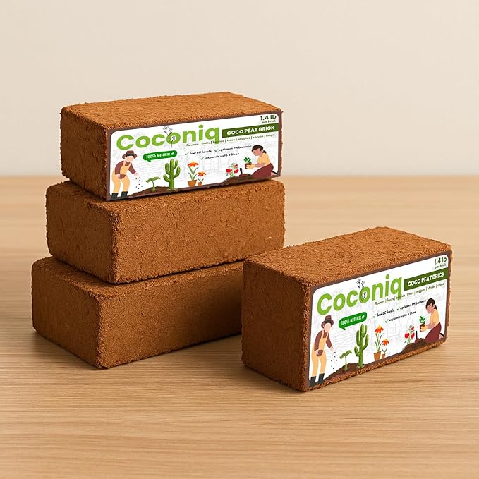 Premium Coco Coir Bricks 4 Pack - Lightweight Cocopeat for Garden Soil, Compressed Coconut Fiber Brick for Potting, Gardening, Planting, Seed Starting, Indoor & Outdoor Plants, Set of 4
