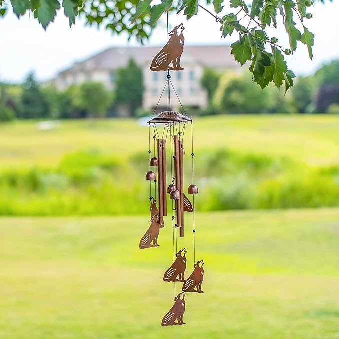 Wolf Wind Chimes Outdoor Wolf Gifts for Women/Men/Mom/Wife/Grandma Birthday Gifts Memorial Gift Metal WindChimes for Outside/Indoors, Lawn, Patio, Home, Porch, Yard Decor, Garden Decorations