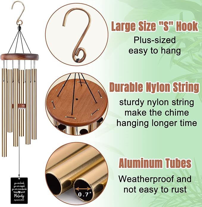Memorial Wind Chimes Engraved Personalized Wind Chimes for Loss of Loved One,Sympathy Wind Chimes for Outside,Bereavement/Remembrancegifts for Loss of Mother Father