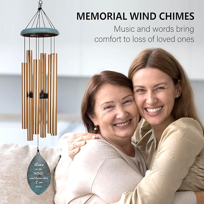 ASTARIN Deep Tone Memorial Wind Chimes Personalized, Listen to The Wind Bereavement Gifts, Outside Condolence Wind Chime for Loss of Mother Father, Gold Black Bronze