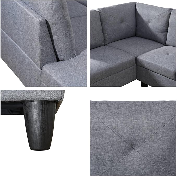 NAYSAYE L Shaped Couch, Modular Sectional Couch with Ottoman Storage, Modern Lounge Sofa Convertible Sectional Couches for Living Room, Apartment, Grey