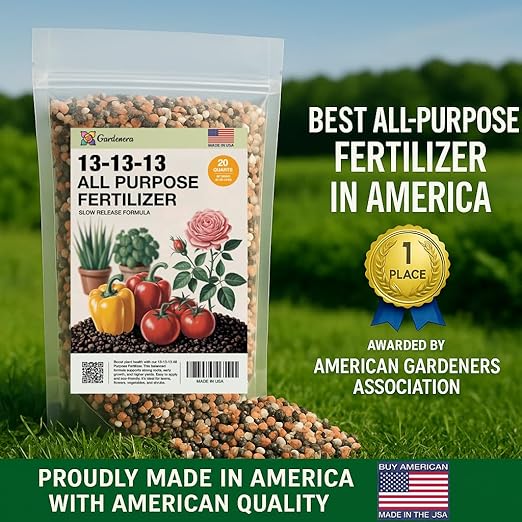 Gardenera 13-13-13 Slow Release Granular Fertilizer – All Purpose Plant Food 13 13 13 for Outdoor Grass, Vegetables, Roses, Flowers, Shrubs, Trees. Lawns, Gardens, Potted Plants (5 Quarts)