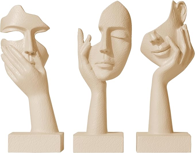 Aris & Juno 3 Pcs Thinker Statue Set - Abstract Sculpture Home Decor for Living Room, Office Desktop, and Room Decor - Adorable Resin Figurines for Shelves, Coffee Tables and TV Stand, Gift for Women