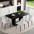 63" Modern Black Dining Table Set for 6 with Chairs, 7 Piece Rectangular Dining Room Table and 6 PU Leather Chairs, Kitchen Dining Set with Matte Wood Finish, Geometric Base, Easy Assembly