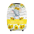 Personalized Baby Car Seat Cover for Boy Girl, Custom Nursing Covers for Breastfeeding with Name, Infant Stroller Cover, Baby Carseat Canopy for Newborn, Multiuse Car Seat Canopies, Sunflower Elephant