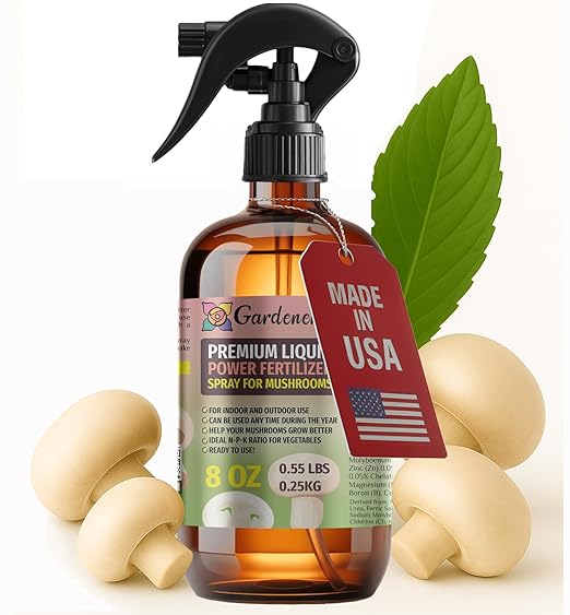 Liquid Power Mushrooms Fertilizer Spray – Ready-to-Use Liquid Plant Food for Mushrooms – Premixed, Easy Application – Fast-Acting Formula for Growth, Roots & Yield – Indoor & Outdoor Use – 8 oz