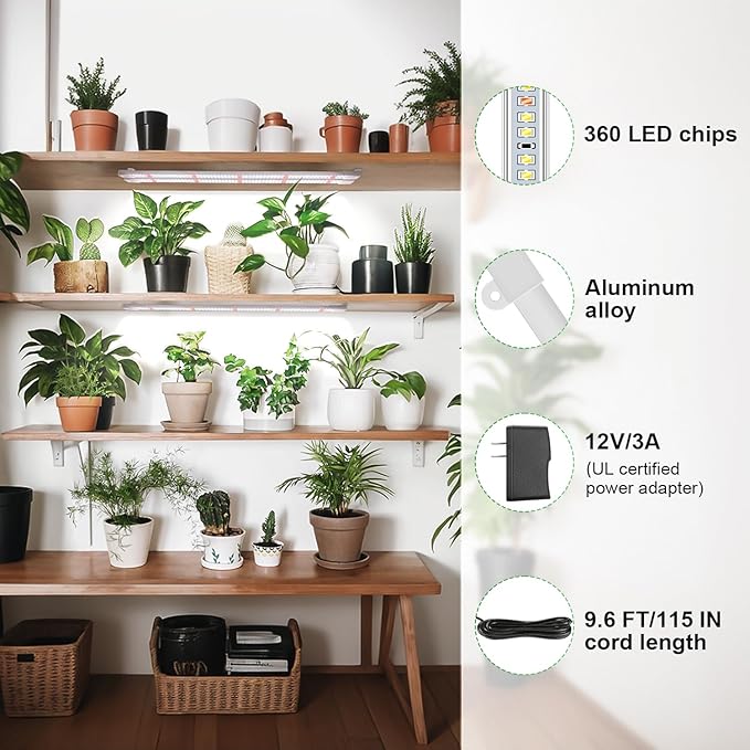 Wiaxulay Grow Lights for Indoor Plants, 360 LEDs Full Spectrum Plant Grow Light, 6 Bars/16 in Grow Light Strip with Auto Timer 6/12/16 Hrs, 3 Switch Modes, 5 Dimmable Levels for Hydroponics Succulent