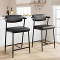 GarveeHome Bar Stools Set of 2, 26.5" Upholstered Counter Height Bar Stools for 2 with Armrest, Wider Thickened Cushion, Bar Chairs with Backrest for Bar, Dining Room, Kitchen, Retro Black