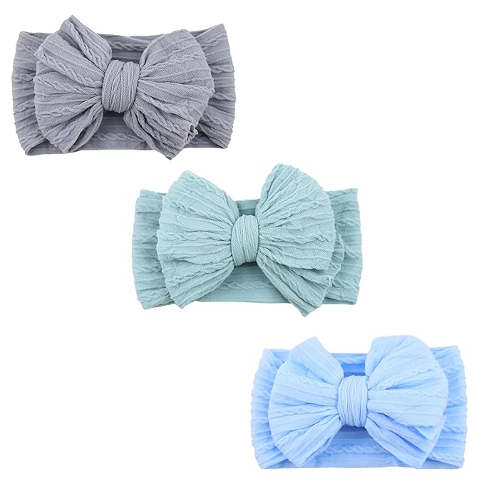 Baby Nylon Headbands Soft Hair Bow Elastics Hairbands Accessories for Baby Girls Newborn Infant Toddler Kids (Blue)