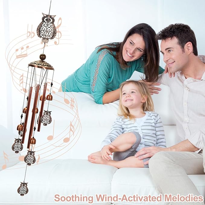 Copper Tone Animal Wind Chimes for Outdoors/Indoors - Owl Designs - Garden, Patio, Yard, Home Decor, for Women, Men, Mom, Birthday, Memorial, Housewarming (Owl)