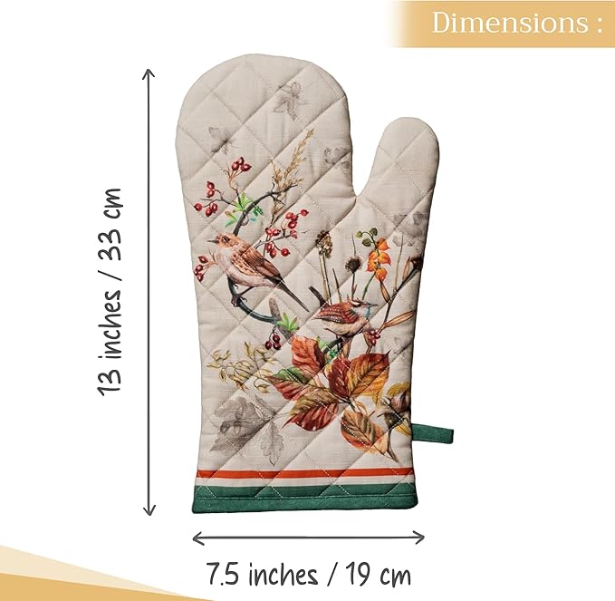 Maison d' Hermine Oven Gloves 100% Cotton Oven Mitt 7" x 13" with Loop Heat Resistant BBQ Cooking Gloves for Thanksgiving Christmas Decorations Baking Handling Hot Pans (Pack of 1, Recolte)