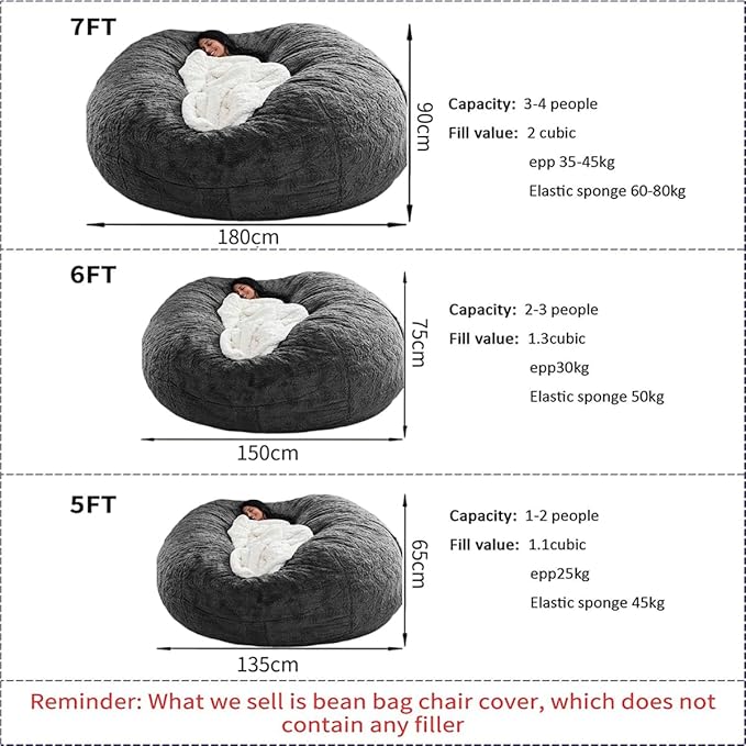Bean Bag Chair for Adults Kids Without Filling Comfy Oversized Round Lazy Sofa Bean Bag Cover for Stuffed Animal Storage Bedroom Living Room Chairs, 6FT, Peacock Green