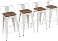 Yongchuang 24 inch Barstools Set of 4 Counter Height Bar Stools Farmhouse Kitchen Metal Bar Chairs with Wood Seat Low Back Cream White
