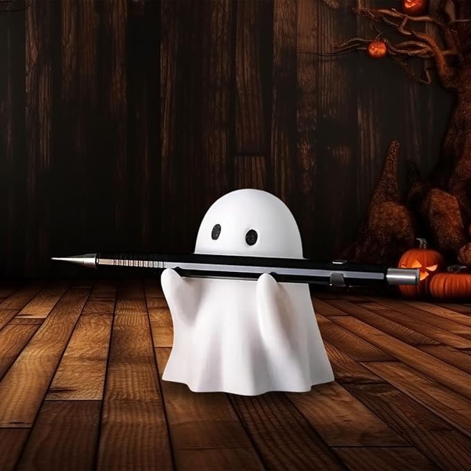 Halloween Ghost Figurine, Funny Resin Pen Holder Ghost Statue, Cute Decor for Halloween Decorations Desk Indoor and Porch Spooky Home Decor