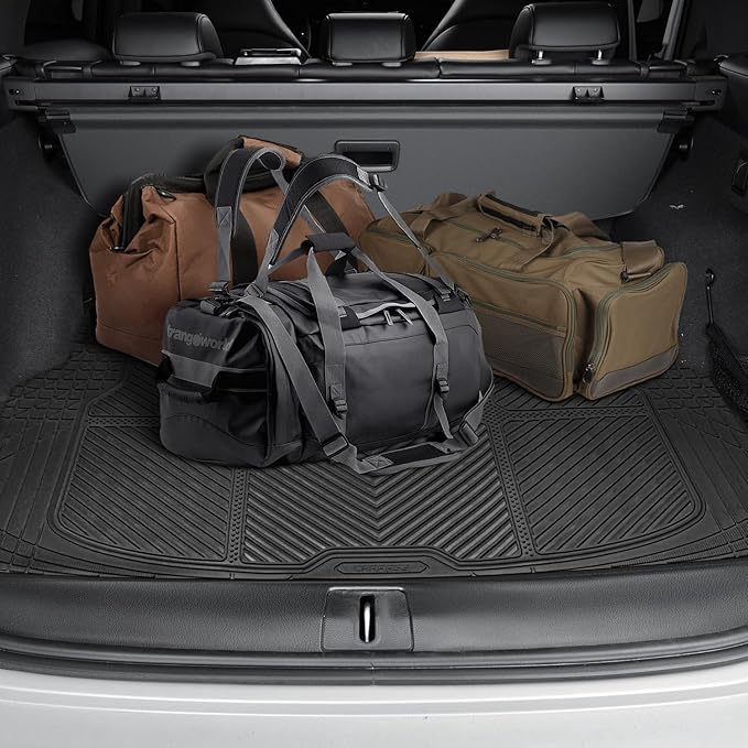 CAR PASS Floor Mats for Cars M-L Size, Heavy Duty Rubber Floor Mats with Trunk Cargo Liner, Universal Trim-to Fit Automotive Floor mats for Truck Van SUV Waterproof All Weather Car Mats Solid Black