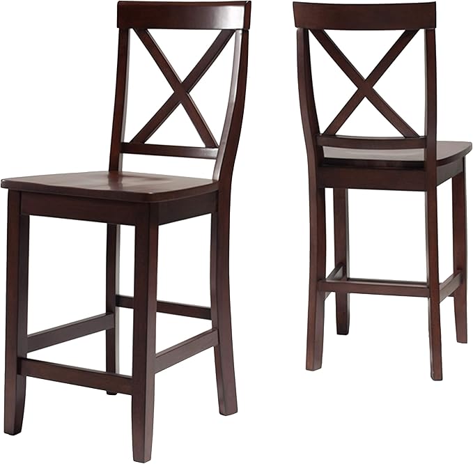 Crosley Furniture X-Back Wood Counter Height Bar Stools Set of 2, Vintage Mahogany, 24-inch