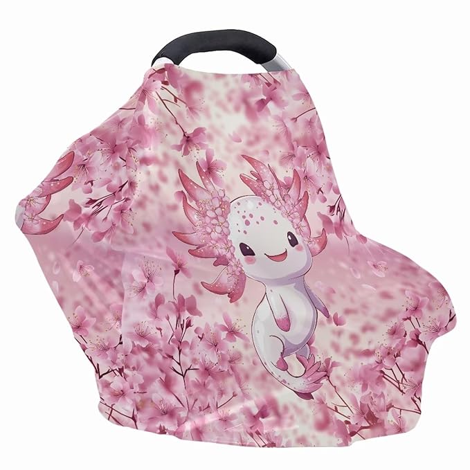 AFPANQZ Axolotl Baby Car Seat Covers for Girls All Weather Multifunctional Infant Car Seat Canopy Nursing Breastfeeding Scarf Shield Soft Breathable Stretchy 360 Coverage for Babies