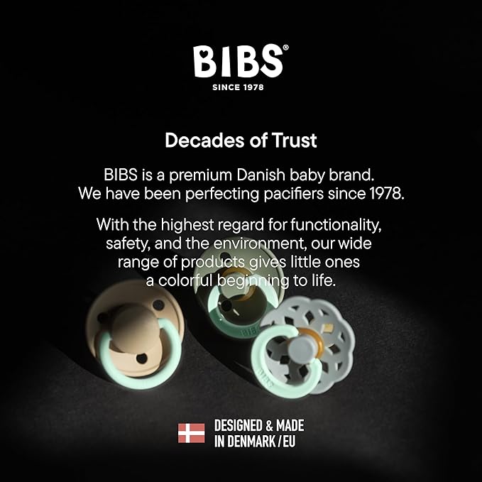 BIBS Colour Soother 4-Pack | BPA Free Dummy Pacifier | Round Nipple | Natural Rubber Latex | Made in Denmark | Size 18-36 Months | Blush Glow Mix