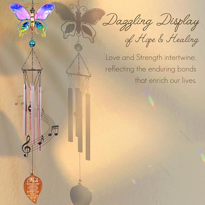 Butterfly Sympathy Wind Chimes for Loss of Mom,Memorial Gifts for Loss of Mom,Loss of Mother Sympathy Gifts,Bereavement Gift Ideas,Windchimes Outdoors