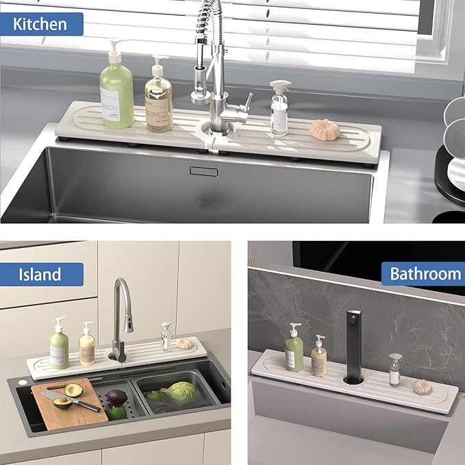 Stone Faucet Mat for Kitchen Sink, Water Absorbing Sink Water Splash Guard