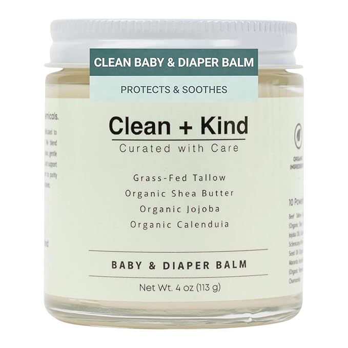 Organic Diaper Balm – 4 oz Baby Diaper Rash Cream – Soothes & Protects Sensitive Skin with Grass-Fed Tallow, Shea Butter, Jojoba & Calendula – Petroleum-Free, Organic Baby Balm