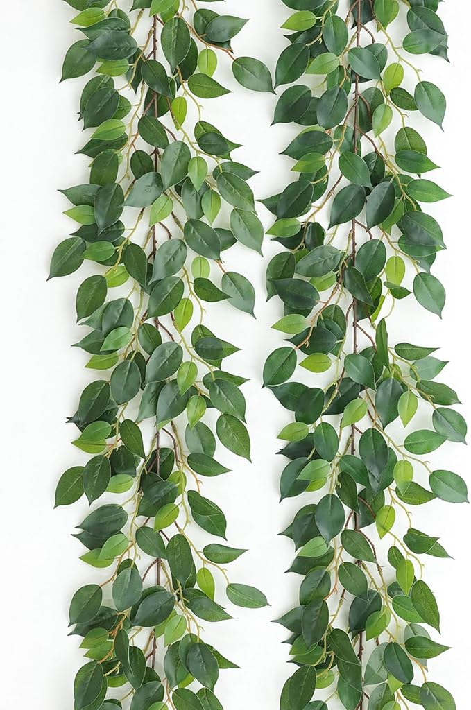 Mizii 2 Strands Artificial Vines Ficus Garland 78" Fake Vine with Silk Green Leaves Faux Hanging Plants Greenery Decorations for Bedroom Table Centerpieces Wall Party Wedding Room Decor (Ficus)