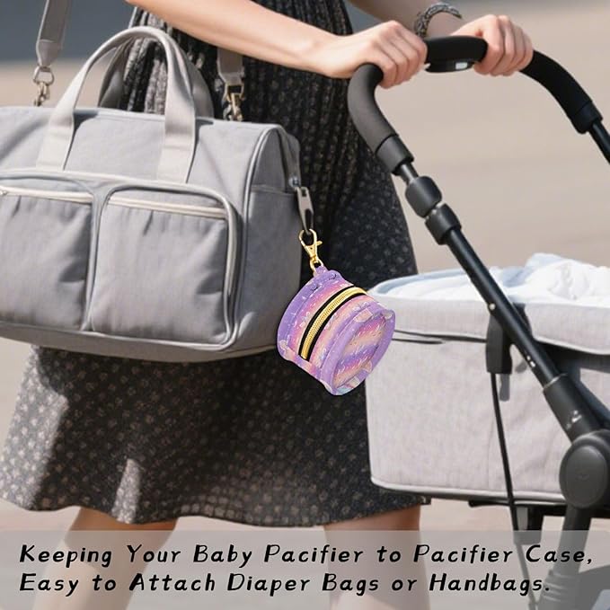 Pacifier Holder with Clip Pacifier Case for Diaper Bag Round Baby Pacifier Pouch Box Bag Portable Rainbow Gradient Shiny Unicorn Horn Lashes Hearts