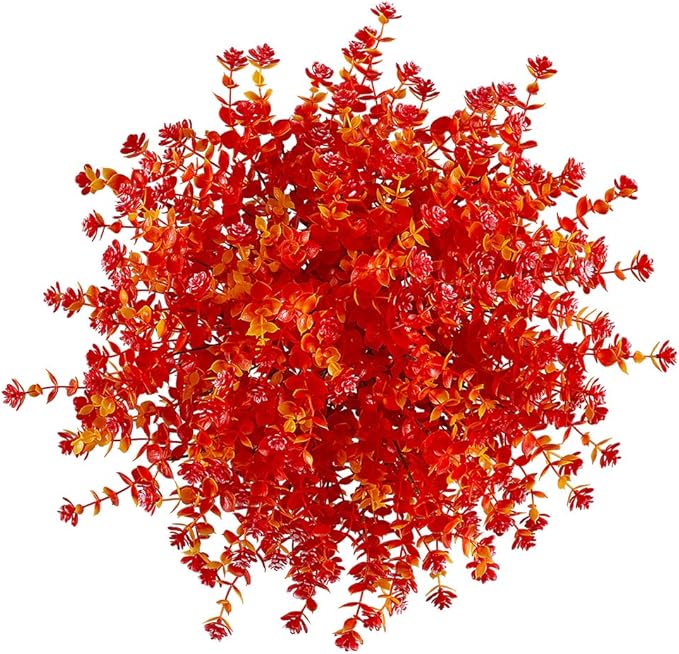 8 Bundles Artificial Flowers, Fake Artificial Greenery UV Resistant No Fade Faux Plastic Plants for Wedding Bridle Bouquet Indoor Outdoor Home Garden Kitchen Office Table Vase (Red)