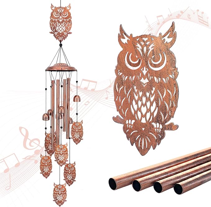 Owl Wind Chimes Outdoor Owl Gifts for Women/Men/Mom/Wife/Grandma Birthday Gifts Memorial Gift Metal WindChimes for Outside/Indoors, Lawn, Patio, Home, Porch, Yard Decor, Garden Decorations