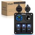 Nilight 3 Gang Rocker Switch Panel Pre-Wired Aluminum with PD Type C and USB Cigarette Lighter Socket Night Glow Stickers 12V 24V ON Off Switches for Car Trucks Boats RVs