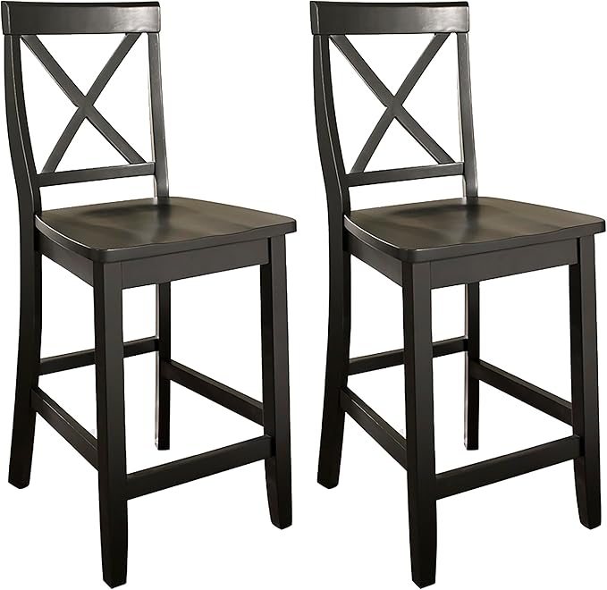 Crosley Furniture X-Back Wood Counter Height Bar Stools Set of 2, Black, 24-inch
