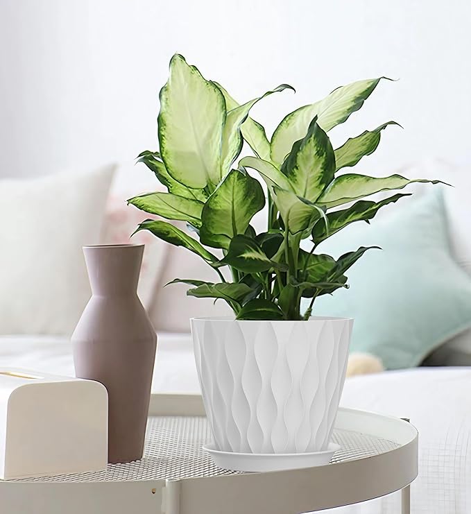 4/4.5/5/5.5/6/6.5/7 Inch Plant Pots,7 Pack Flower Pots with Drainage Holes and Trays,Plastic Planters for Indoor Outdoor Plants Growth,White