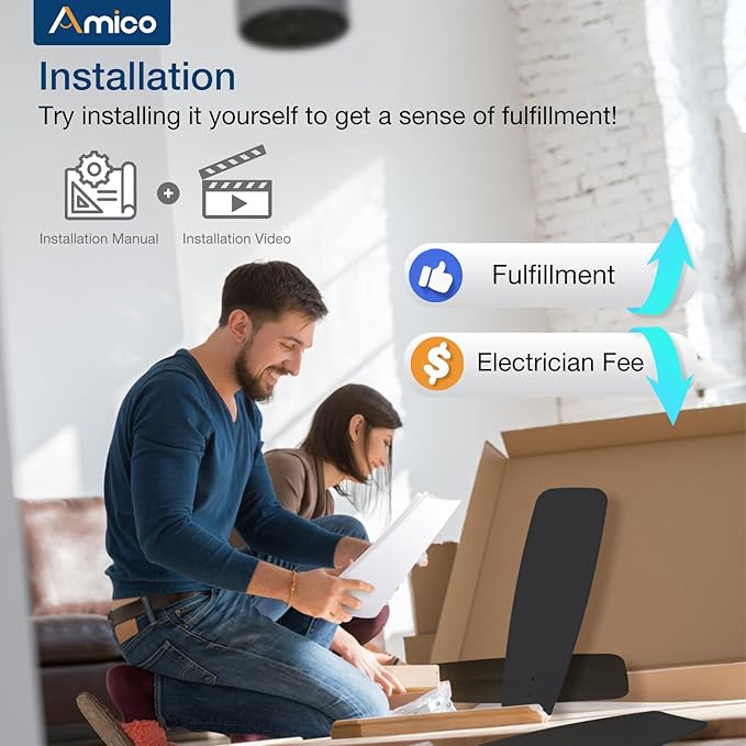 Amico Ceiling Fans with Lights, 44 inch Ceiling fan with Light and Remote Control, Reversible, 3CCT, Dimmable, Noiseless, Small Black Ceiling Fan for Bedroom, Indoor/Outdoor Use