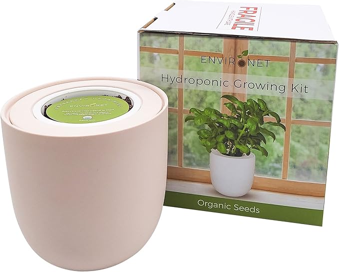 Hydroponic Herb Growing Pink Ceramic Kit, Self-Watering Kitchen Garden Starter Kit with Organic Seeds (Lavender)