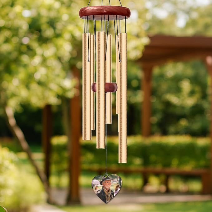 Personalized Dad Memorial Wind Chime – “You Left Me with Beautiful Memories” Custom Name & Years – Heart Shaped Angel Wing Sympathy Gift – Outdoor Remembrance Windchime for Loss of Father or Husband