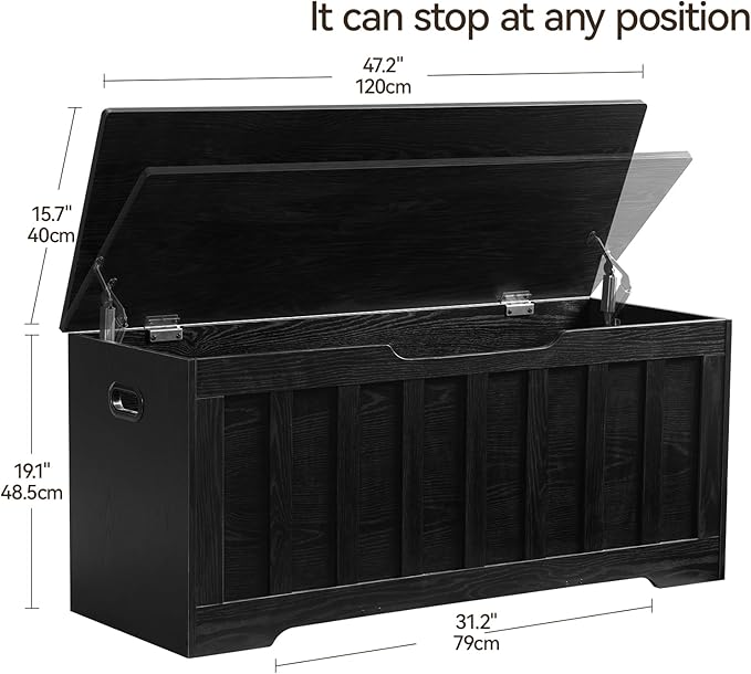 43.3" Storage Chest Extra Large,Storage Trunk with 2 Safety Hinges,Wooden Storage Bench,Shoe Bench,43.3x15.7x19.1 Inch,Easy Assembly,Storage Bench for Bedroom,Living Room,entryway(Black).