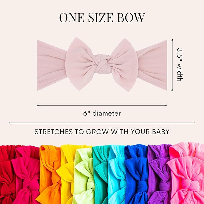Baby Bling Bows - Newborn to Little Baby Girl Bows, 2 Pack Nylon Super Soft Stretchy Knot Toddler Headbands, Perfect Hair Accessories Head Bands for Infant Kids(Bubblegum & Hot Pink)