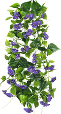 CISDUEO 2 Pcs Artificial Vines Silk Morning Glory Vines for Outdoor 15Feet Purple Hanging Plants Garland Fake Green Plant Morning Glories for Home Decor Wall Fence Stairway Wedding Hanging Baskets